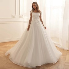 Sparkling Wedding Dress Long Sleeves Scoop Neck Bead Sequined Corset Bridal Gown