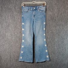 Gap 70's Flared Leg Jeans Daisy Jeans 10 Blue Embroidered Floral Denim Cotton