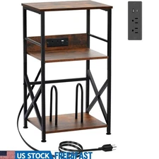 Record Player Stand W/ Charging Station Vinyl Storage 3-Tier Media Console New