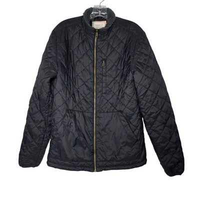 American Threads Black Quilted Puffer Jacket Small Fleece Collar Full Zip