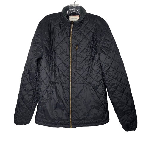 American Threads Black Quilted Puffer Jacket Small Fleece Collar Full Zip