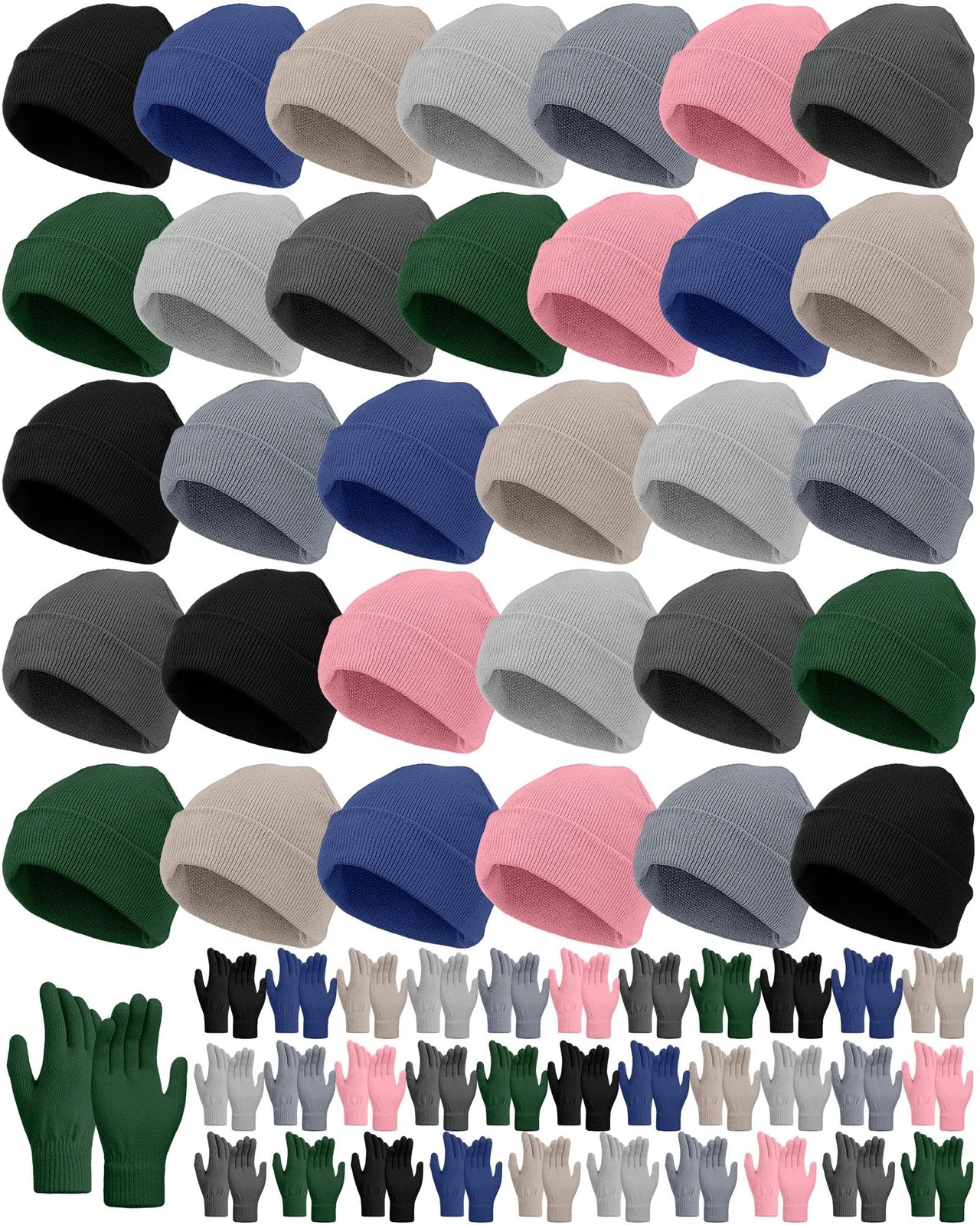 JaGely 64 Pcs Kids Hats and Gloves Bulk Winter One Size, Classic Color 2