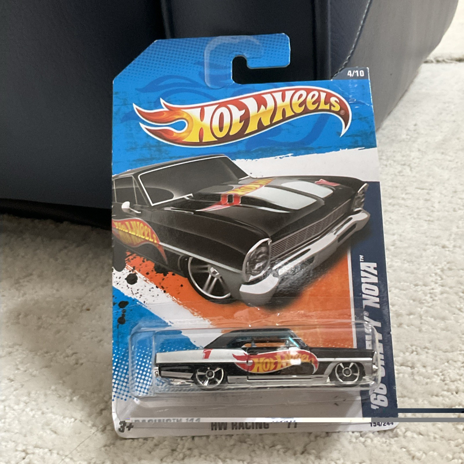 2011 Hot Wheels #154 HW Racing 4/10 '66 CHEVY NOVA Black w/Old HW Logo 