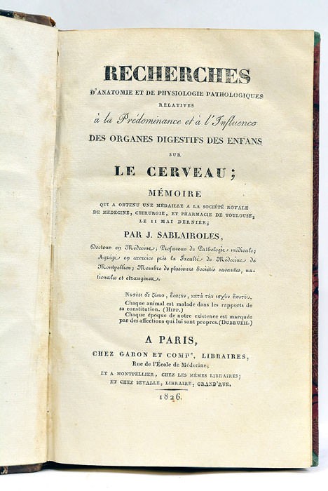 SABLAIROLES ORIGINALAUSGABE VERDAUUNGSORGANE DER KINDER PARIS 1826