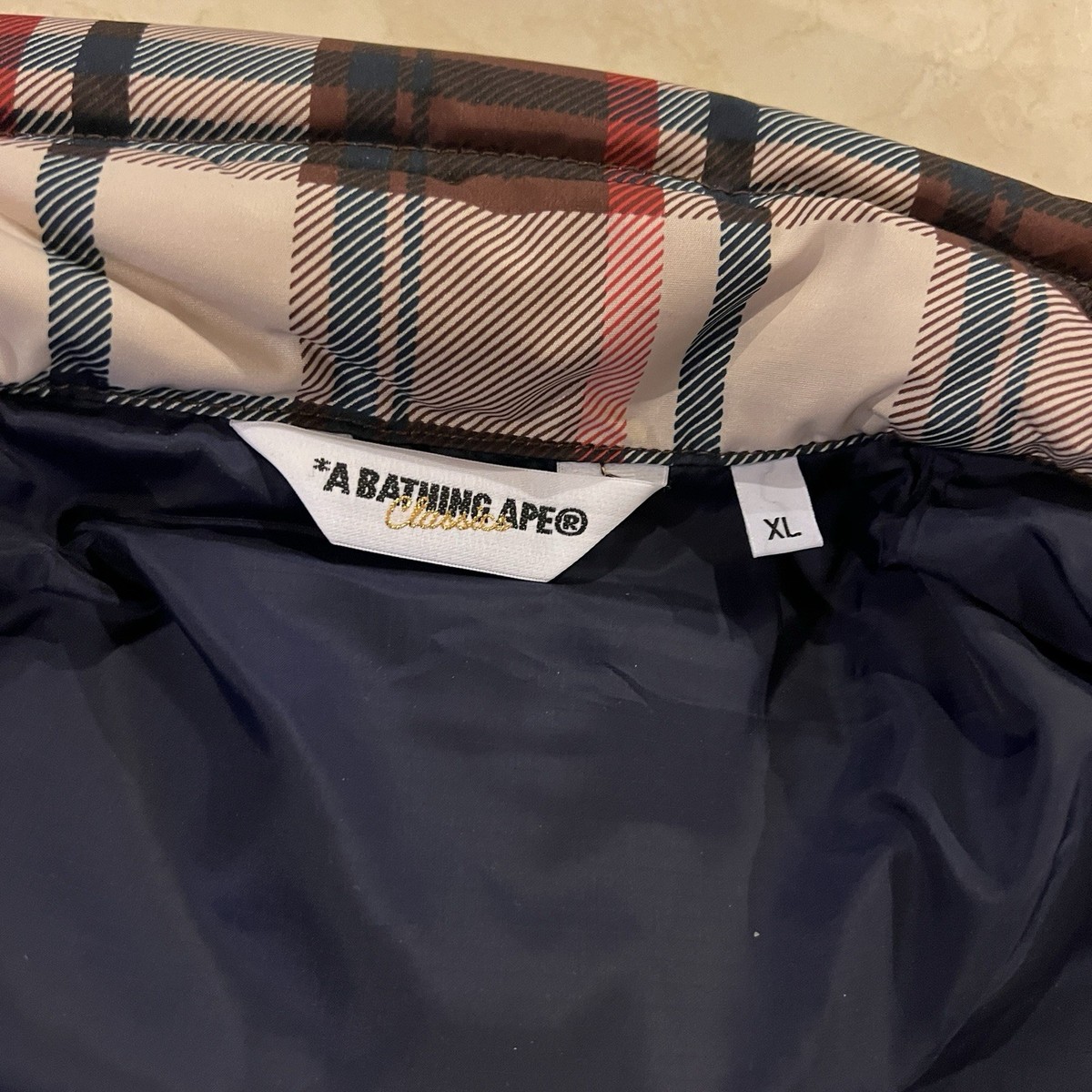 A BATHING APE Bape Classic Red Plaid Print Down Jacket Brand New