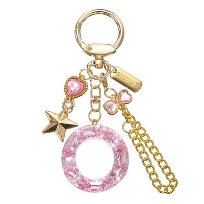 Schlüsselanhänger Initiale Damen süß Herz Schmetterling Stern Kette rosa (O)