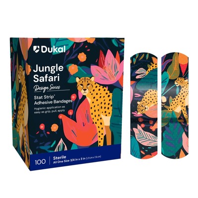 Dukal Designer Safari Kids Plastic Adhesive Bandage Strips 3/4 x 3'' 1200 Ct
