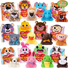 Valentines Day Gifts for Kids, 24 Pack Mini Plush Animals Toy Set Small Stuffed