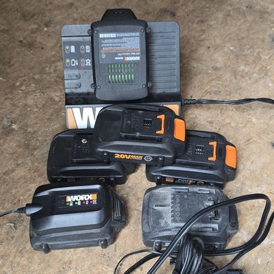 WORX BATTERY LOT LARGE 3 20V 3 18V PLUS 2 CHARGERS. ALLL TESTED 3575 3512.1 3520