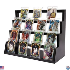 4-Tier Wooden Trading Card Display Case for Baseball & Football - Elegant Stand