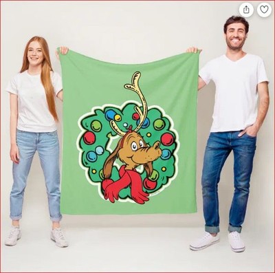 Grinch | Max Christmas Wreath Fleece Blanket Holiday