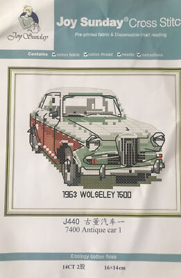 Joy Sunday Cross Stitch Hand sticken Kreuzstich 1963 Wolseley 1500 Antique Car