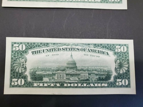1977 $50.00 Federal Reserve Note 2 Consecutive Sequential UNC CRISP - Picture 6 of 6