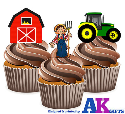 Kids Tracteur Ferme Sur Le Theme Precut Edible Cupcake Toppers Gateau Decorations Pack De 12 Ebay