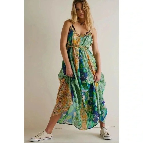Nuevo Maxi Vestido Free People Moondive Floral Fluido Verano Boho Verde XS - Imagen 1 de 16