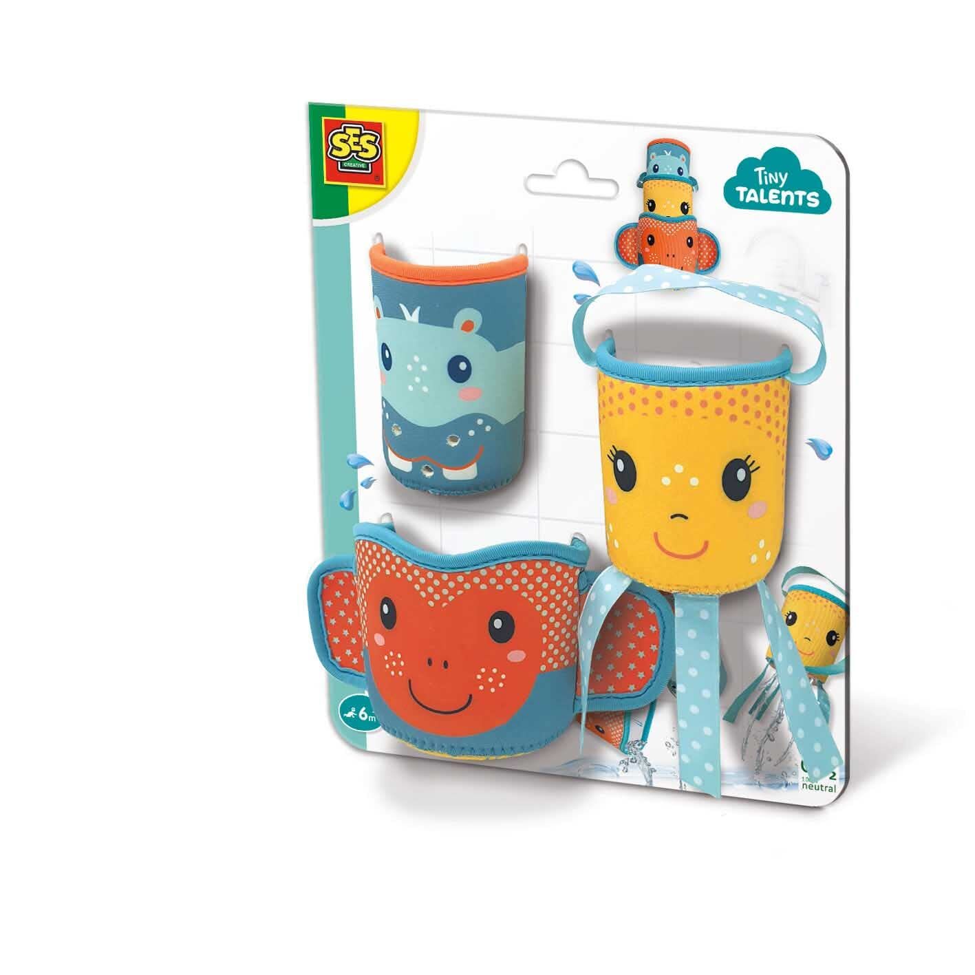 Ses Creative Tiny Talents Bath Cups Neoprene Bath Toy, 6 Month And