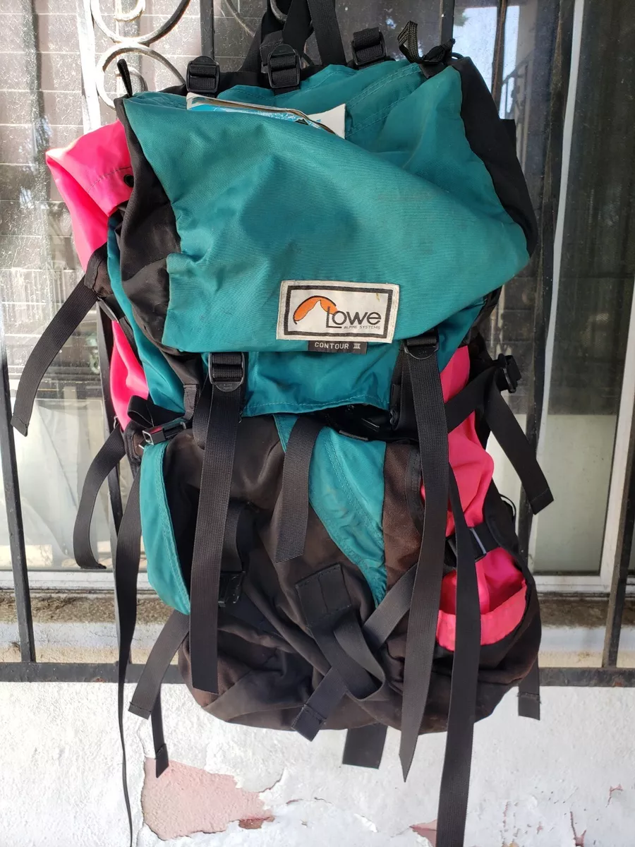 LOWE ALPINE CONTOUR III SYSTEM Vintage BACKPACK Camp Hiking Pink Green