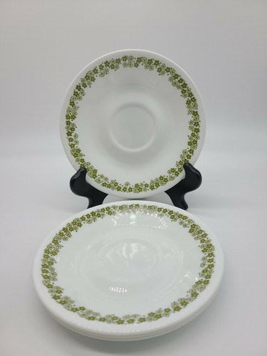 4 Corelle Corning Ware Crazy Daisy Spring Blossom Saucers 6 1/8" Green Vintage - Picture 1 of 2