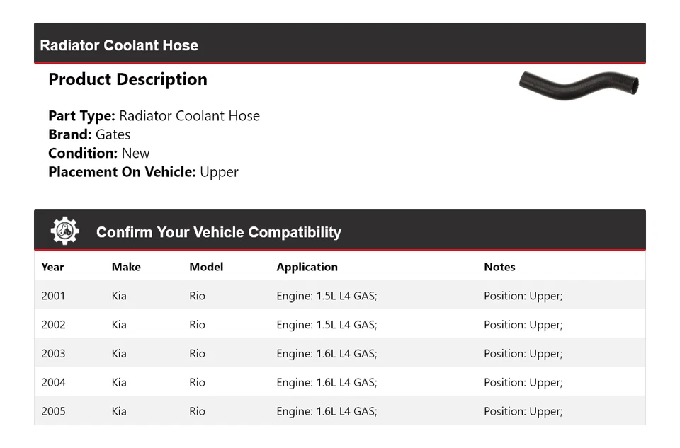 Para 2001-2005 Kia Rio radiador líquido de arrefecimento mangueira portões superiores 2002 2003 2004 - Imagem 2 de 4