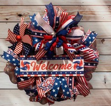 Patriotic Welcome door hanger,Patriotic Welcome wreath,Patriotic Welcome decor