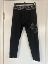 Under Armour Fitted 3/4 Length Tights pants YLG Black 1289963 Boys Heat Gear UA