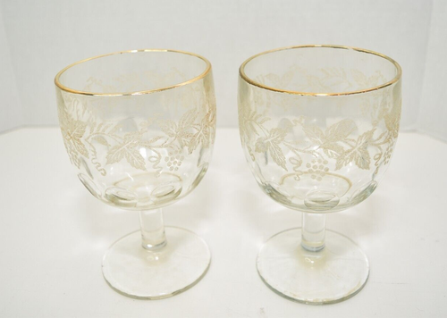 Set of 2 - Vintage Bartlett Collins Golden Grapes, Etched Glass Goblet - Picture 12 of 12