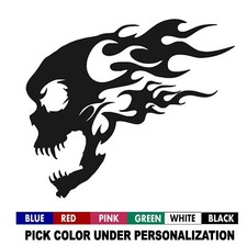 Flaming skull decal, screaming skull profile sticker- large sizes wall/car decal