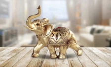 7"W Thai Elephant with Tattoo Figurine Ornament Home Decor Unique Gift