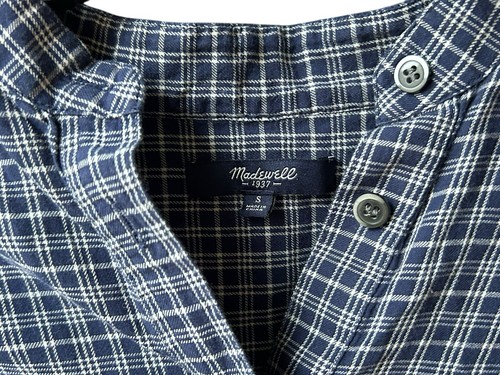 Madewell Tartan Plaid Top Camicia Blu Navy Donna Piccola Bottone Contadino Country - Foto 2 di 12