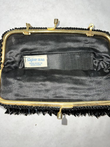 60’s VTG Black Beaded Cha Cha Clutch Chandelier Dangle Evening Purse - Bild 4 von 7