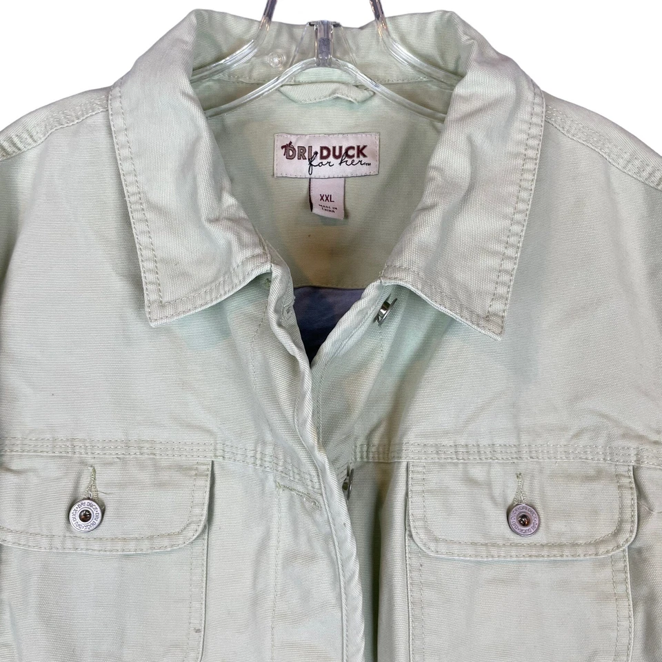 DRI утка для нее женщин XXL 2XL водитель грузовика куртка зеленый кнопка холст вышитый - Изображение 4 из 4