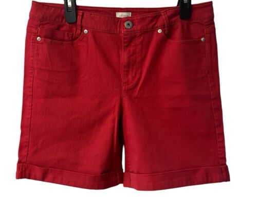 J. JILL DENIM Cuffed Shorts Womens Sz 16 Red Cotton Stretch Casual Walking New