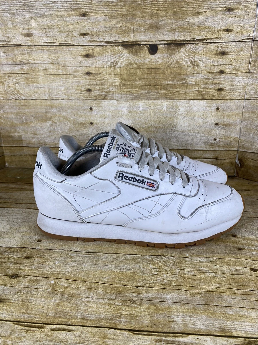 overskæg tidsskrift nål Reebok Mens Classic White &amp; Gum Leather Sneakers Size US 10 Shoes Used  | eBay