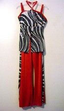 Womens Red Black White Dance Costume Top and Pants Adult Small EUC