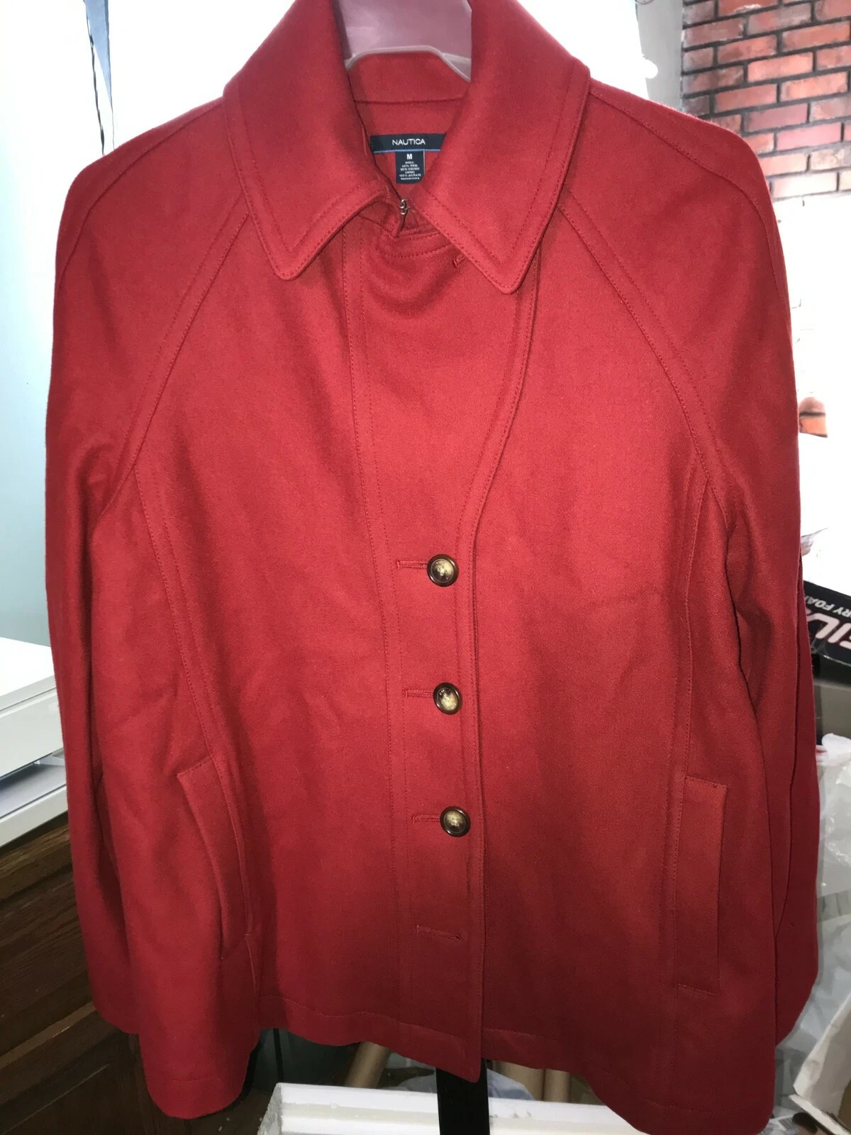 VALENTINO Cappotto donna NAUTICA giacca tutto tinta unita misto lana ROSSO pea taglia M foderato tasche