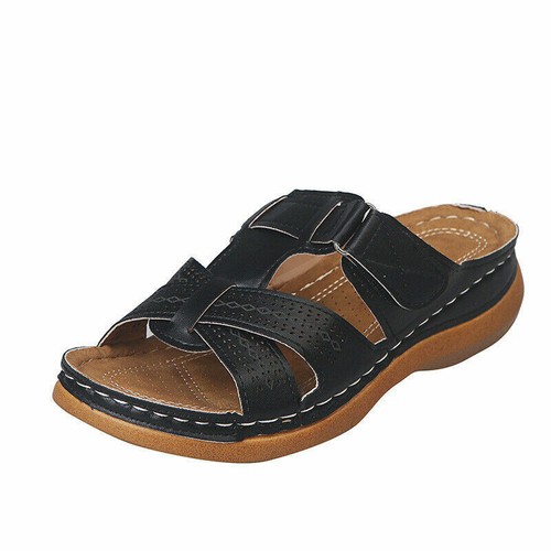 Damen Hausschuhe flache offene Zehenpartie Sandalen Keilabsatz Pantoletten Schuhe Flops Flip Slipper Neu - Bild 15 von 22