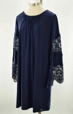 MICHAEL KORS Womens True Navy Lace Inset Bell Sleeve Knee Length Dress 0X NWT