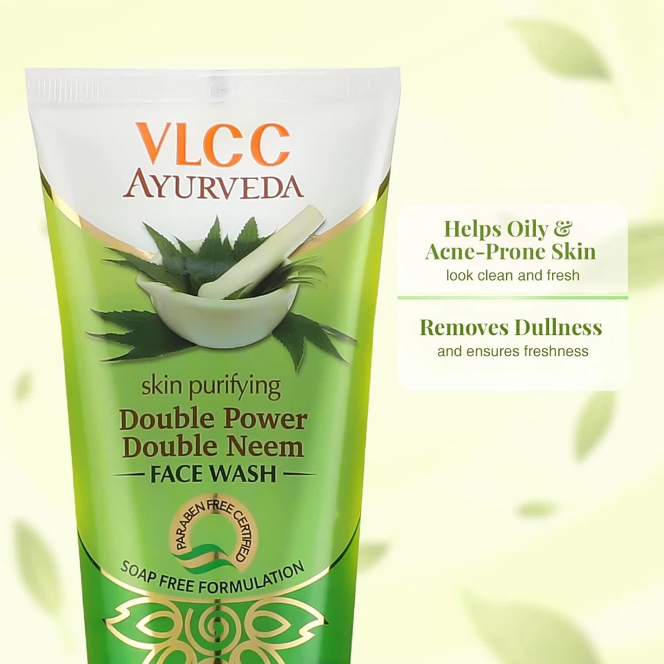 VLCC Ayurveda Neem Face Wash 100ml x 2 | Acne Control | Oily Skin Cleanser - Image 3 of 4
