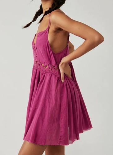 Free People Ilektra Lace Accent Cotton Slip Dress In Dahlia Mauve Sz S NWT - Picture 5 of 11
