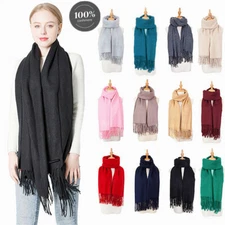 Womens Winter 100% Cashmere Oversize Wool Thick Blanket Shawl Wrap Solid Scarf