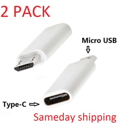 2 Pack USB 3.1 Type C Female to Micro USB Male Adapter Converter USB-C White