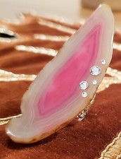 Handcrafted Pink Agate Crystal  Swarovski Crystals Fashion Ring