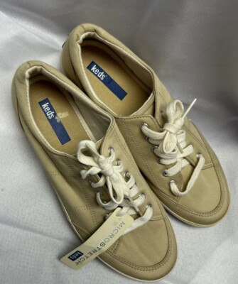 Women's Keds Tan Micro Stretch Canvas Sneakers Tennis Shoes Comfort 