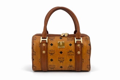 MCM Handtasche Boston Bag Tasche Cognac LogoPrint Small Henkeltasche