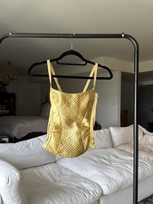 Women  s Vintage Gold Satin Bustier Corset Top Solid Opaque Hook-and-Eye Front S