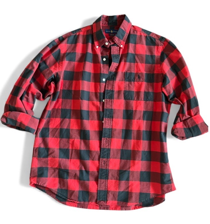 Ralph Lauren Shirt Mens Large Red Black Buffalo Plaid Button Down Long Sleeve