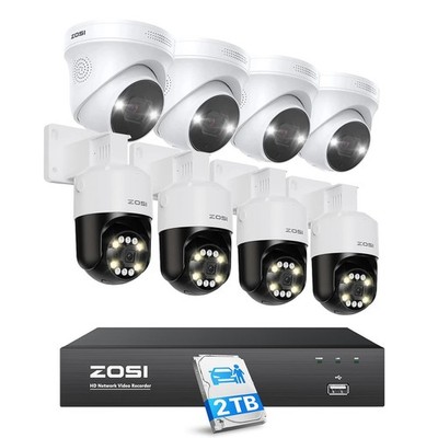 ZOSI 8CH 5MP PoE Überwachungskamera Set Außen 4K 2TB NVR Schwenkbar Dome Audio