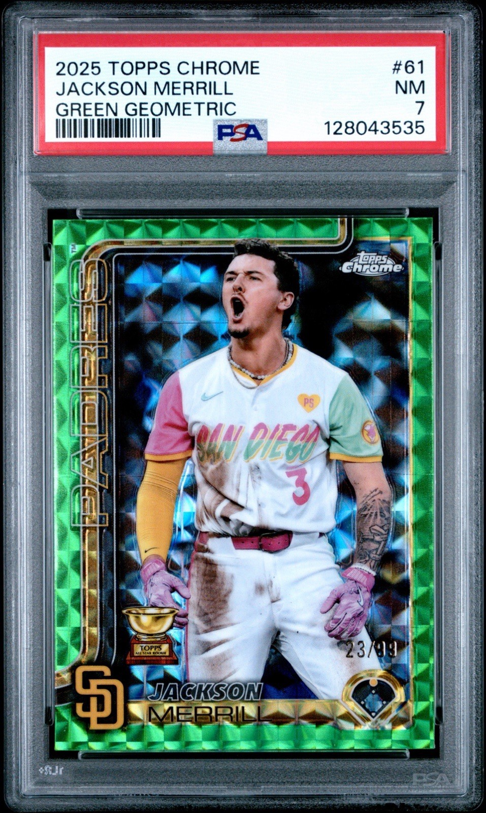 2025 Topps Chrome - Jackson Merrill #61 Green Geometric Refractor /99 Padres