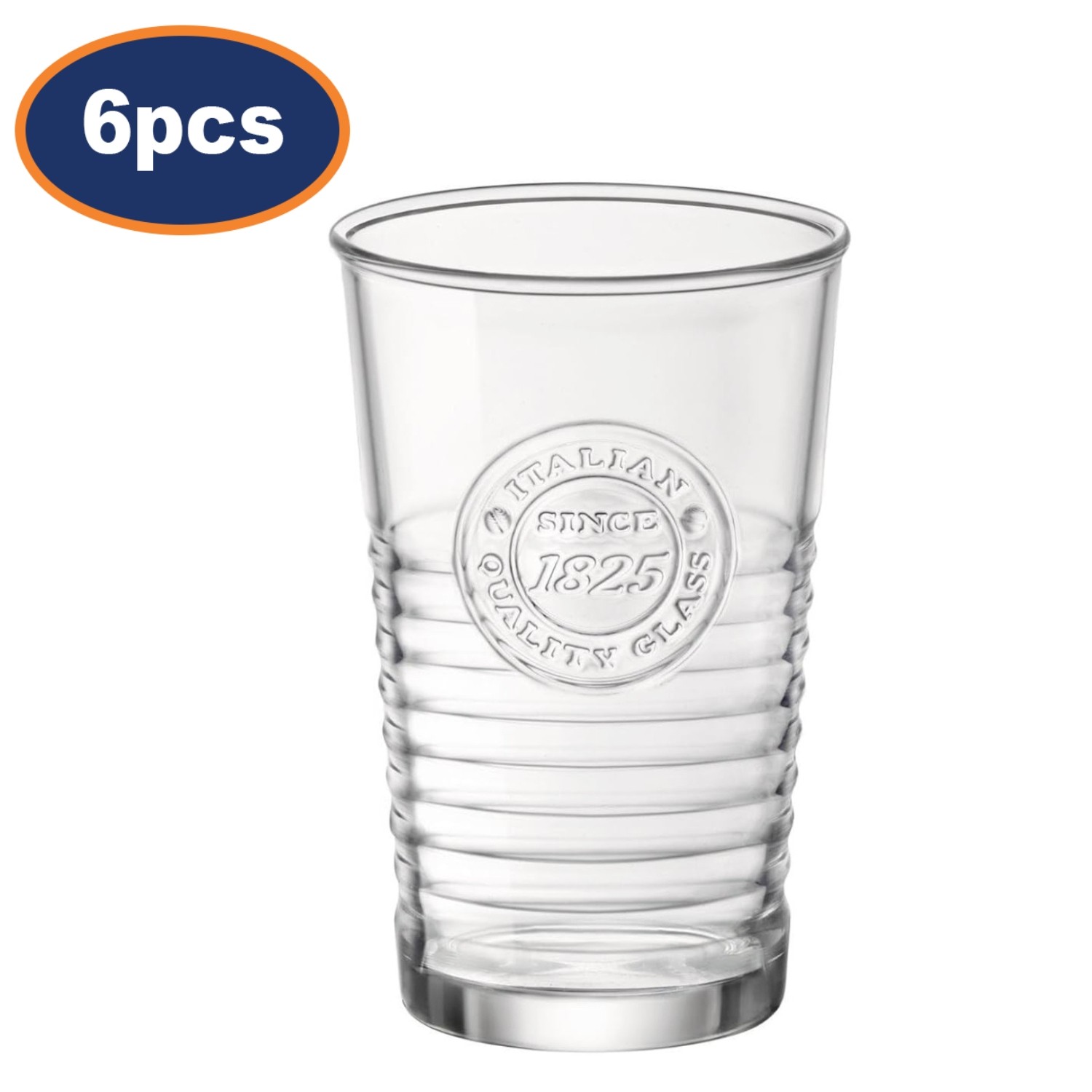 Bormioli Rocco Tumbler Drinking Glass 300ml Clear Ribbed Juice Cocktail 6Pcs