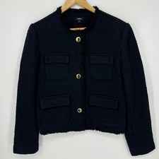 Express Womens Black Tweed Frayed Trim Gold Button Blazer Jacket Large NWOT
